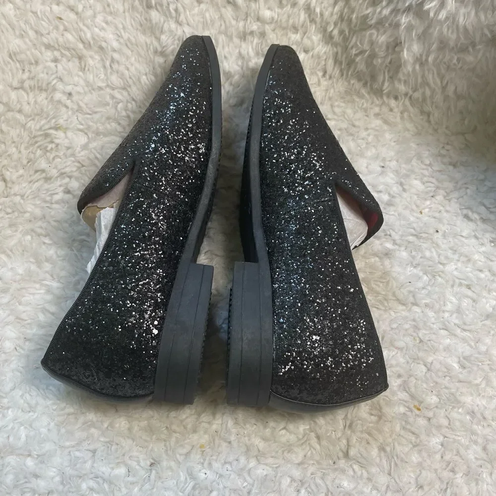 NWOT Black glitter synthetic leather Men’s slip on dress shoes rubber soles SZ13